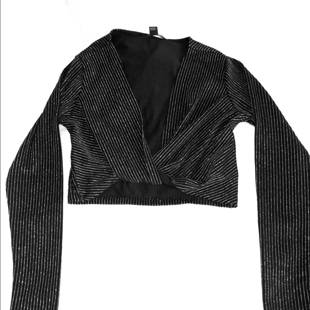 Black crop top with glitter stripes